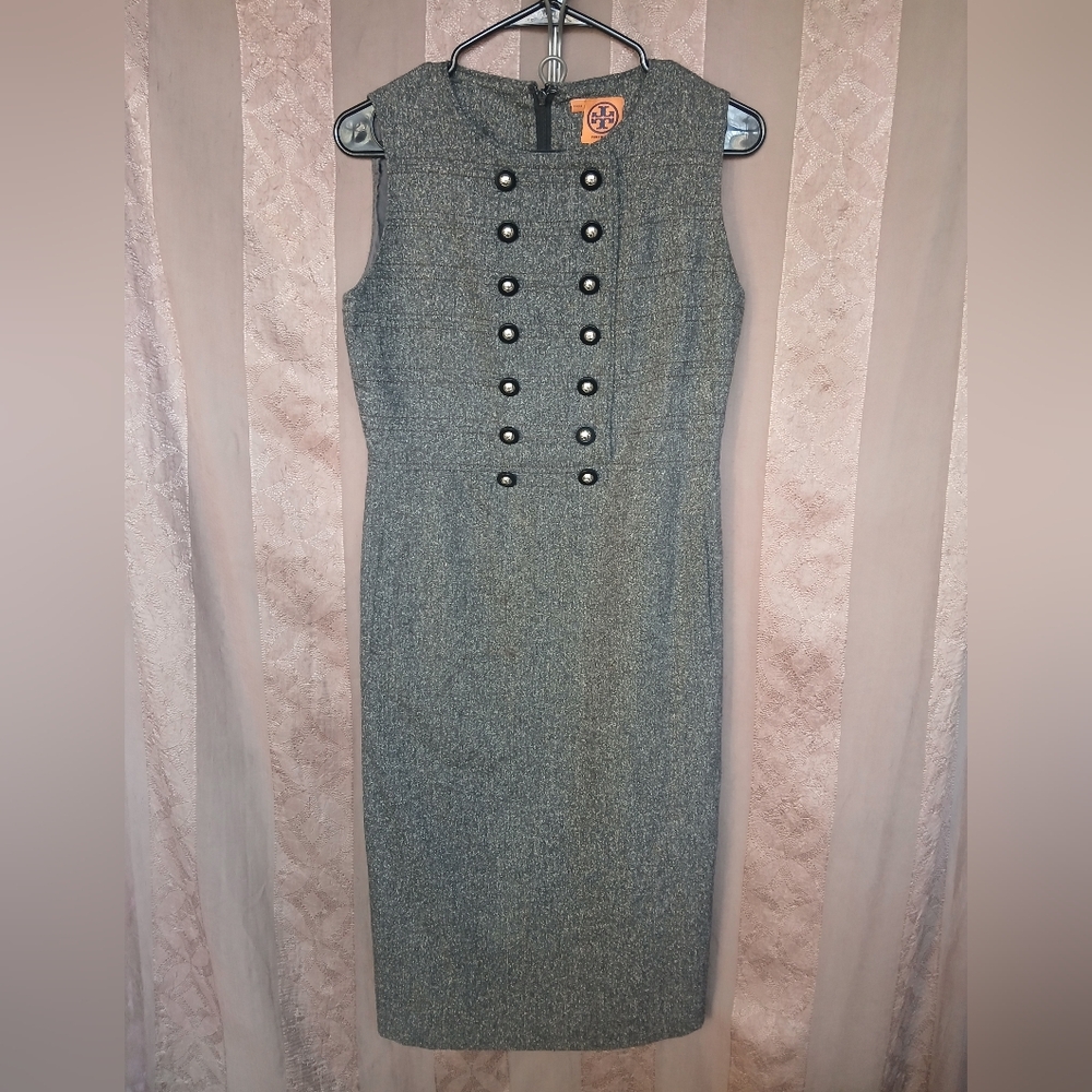 💎 Tory Burch Women's Dress Tweed Cadet Elegant Gray Sleeveless Dress #0214